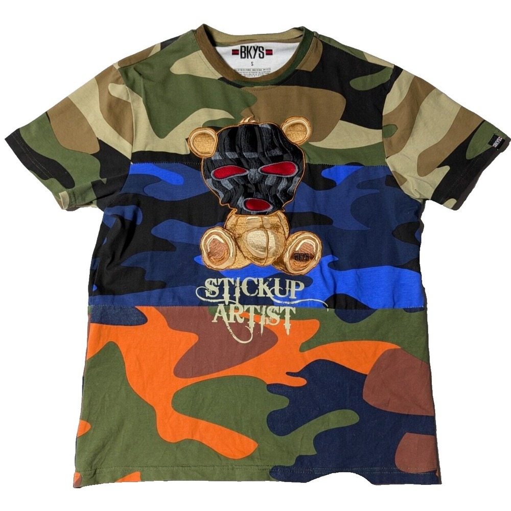 BKYS STICK UP ARTIST‎ Men Small Multi CAMO Embroidered Baklava Bear T-Shirt